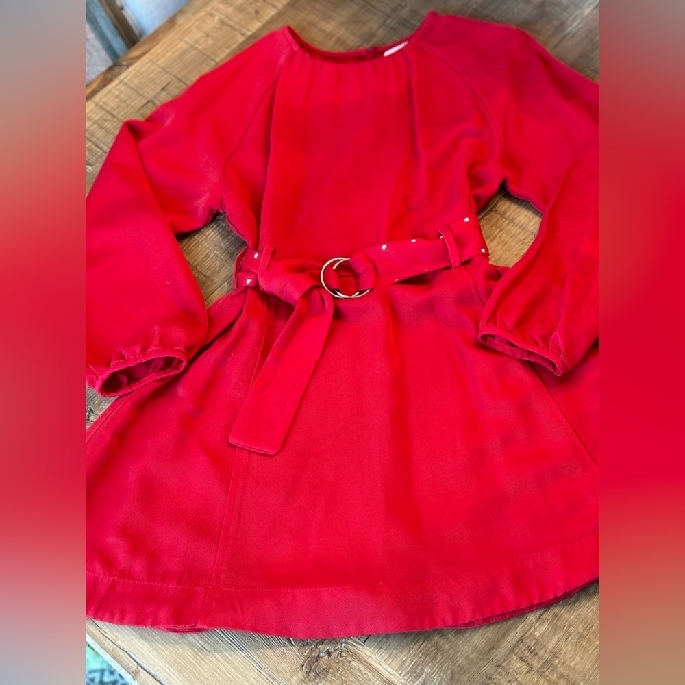 Zara Full Skirt Belted Red Dress. Studded | Girls’s Sz-11/12 | Minimalist | Cute
